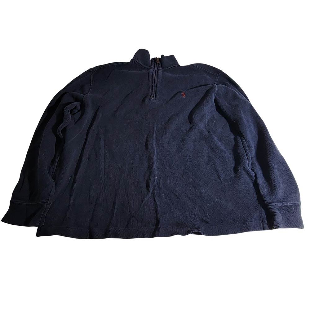 Polo Ralph Lauren Mens Large Navy Blue 100% Cotton Quarter Zip Pullover Sweater